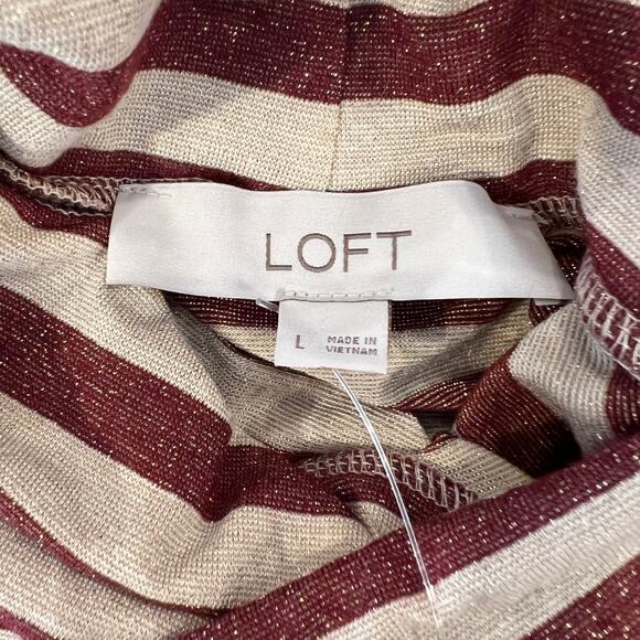 NWT LOFT Red/Cream Shimmer Striped Ribbed Metallic Turtleneck Top - Picture 7 of 9